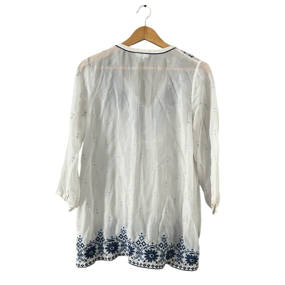 J.Jill White Blue Embroidered Boho Sheer Tunic Top Women’s S - Picture 6 of 13